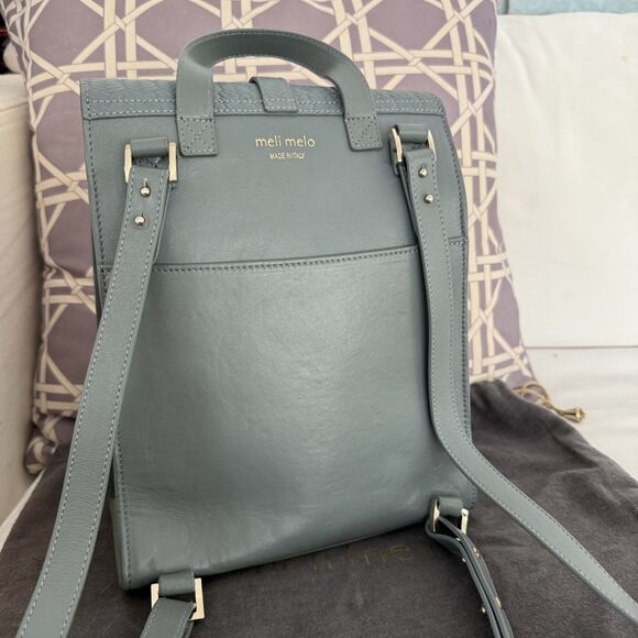 Meli Melo Anthropologie Norina Backpack Seafoam Green Blue Leather Italy - Picture 2 of 16
